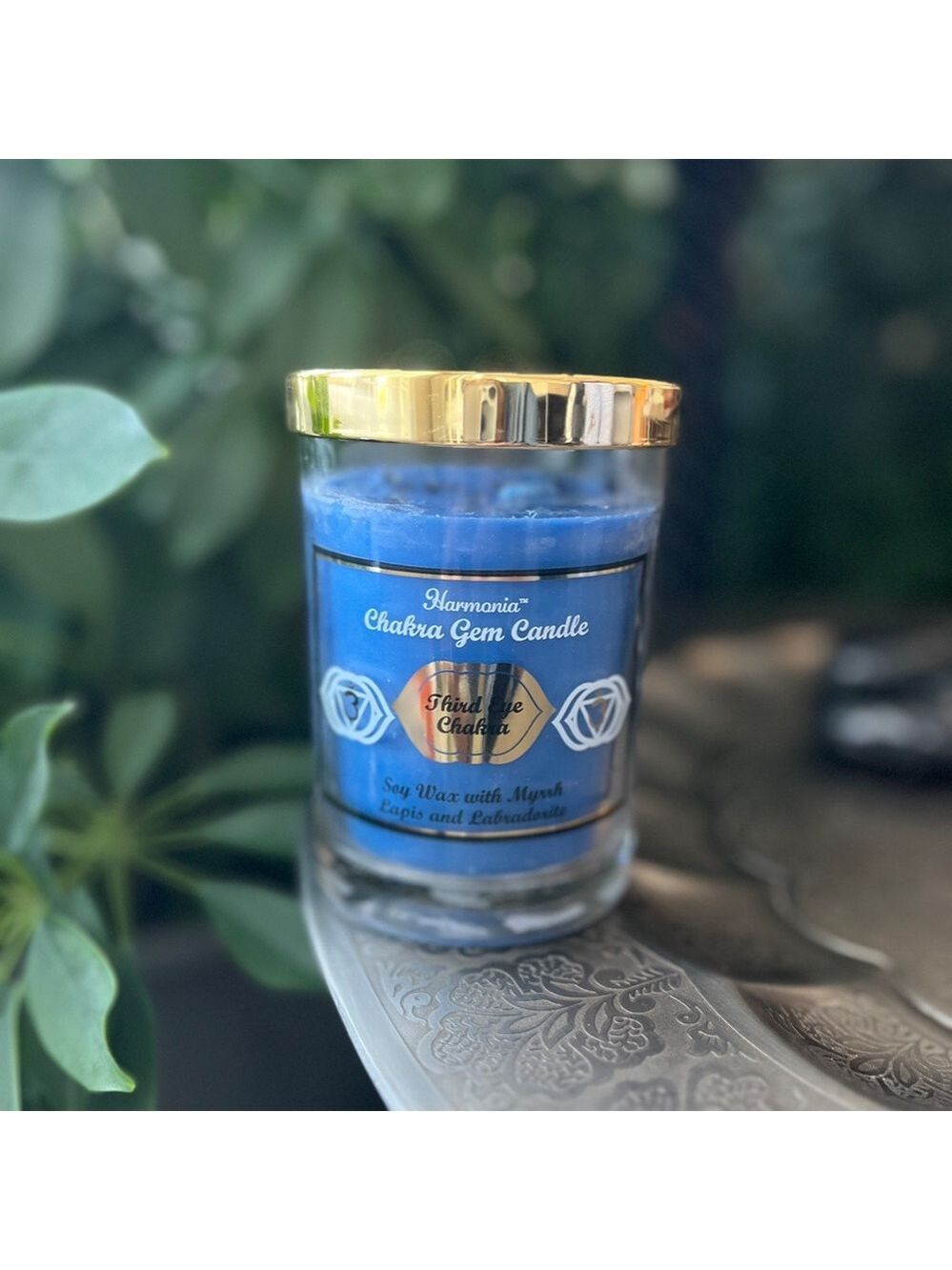 SOY WAX Myrrh Lapis and Labradorite Chakra Gem Candle